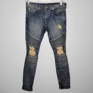 PACSUN Men's Stacked Skinny Jeans Stretch Size 30x30 Ankle Zip Ripped Jeans